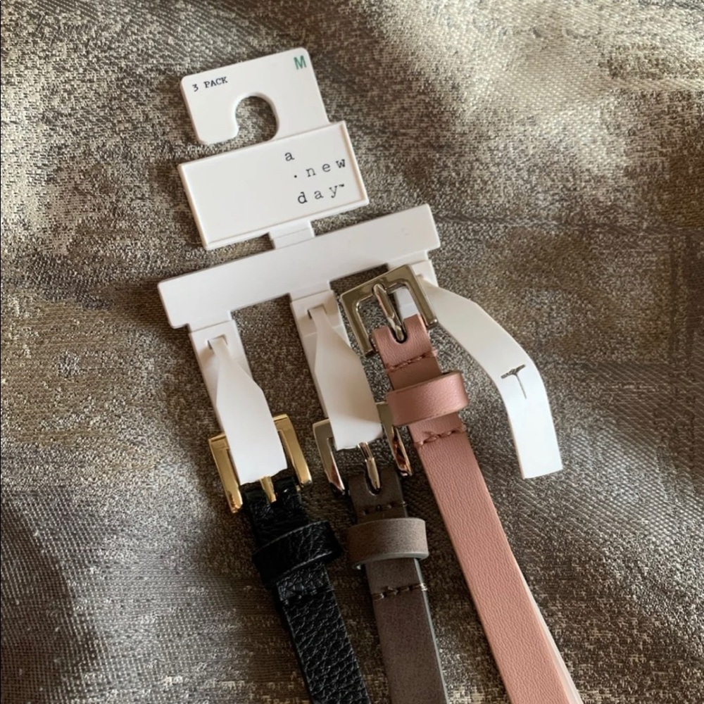 A New Day Belts Pack of 3 - Grey Black Pink Belt